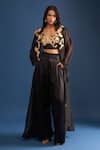 Buy_AK-OK_Black Applique, Embroidery Open , Round Jacket Trouser Set _at_Aza_Fashions