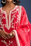 Shop_Anushree Reddy_Red Embroidery Split V-neck Pearl Work Kurta Set _Online_at_Aza_Fashions