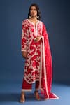 Buy_Anushree Reddy_Red Embroidery Split V-neck Pearl Work Kurta Set 
