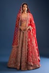 Buy_Kalighata_Red Tassels, Sequins, Embroidery Sweetheart Neck Mushafir Bridal Lehenga Set _at_Aza_Fashions