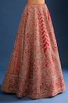 Kalighata_Red Tassels, Sequins, Embroidery Sweetheart Neck Mushafir Bridal Lehenga Set _Online_at_Aza_Fashions