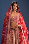 Shop_Kalighata_Red Tassels, Sequins, Embroidery Sweetheart Neck Mushafir Bridal Lehenga Set _Online_at_Aza_Fashions