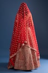 Kalighata_Red Tassels, Sequins, Embroidery Sweetheart Neck Mushafir Bridal Lehenga Set _at_Aza_Fashions