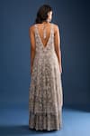 Shop_Seema Gujral_Silver Net Sequins, Beads Plunge Neck High-low Kurta Sharara Set _at_Aza_Fashions