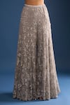 Seema Gujral_Silver Net Sequins, Beads Plunge Neck High-low Kurta Sharara Set _at_Aza_Fashions