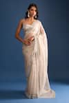 Seema Gujral_Silver Organza, Tissue Sequins Scoop Neck Saree With Blouse_Online_at_Aza_Fashions