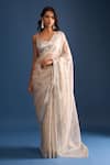 Buy_Seema Gujral_Silver Organza, Tissue Sequins Scoop Neck Saree With Blouse_at_Aza_Fashions
