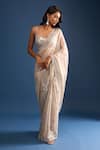 Shop_Seema Gujral_Silver Organza, Tissue Sequins Scoop Neck Saree With Blouse_Online_at_Aza_Fashions