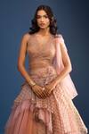 Buy_Tarun Tahiliani_Pink Embroidery V-neck Layered Lehenga Set With Drape