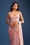 Tarun Tahiliani_Pink Tulle Sequins, Crystals Sweetheart Neck Crinkle Draped Saree And Blouse _Online_at_Aza_Fashions