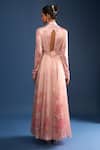 Shop_Tarun Tahiliani_Pink Satin, Organza, Net Embroidery V-neck Hand-painted Anarkali And Churidar Set _at_Aza_Fashions