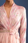 Tarun Tahiliani_Pink Satin, Organza, Net Embroidery V-neck Hand-painted Anarkali And Churidar Set _at_Aza_Fashions
