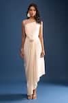 Shop_Tarun Tahiliani_Ivory Beads Placement Embroidered Draped Dress _Online_at_Aza_Fashions