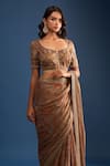 Tarun Tahiliani_Multi Color Embroidery V-neck Printed Saree And Blouse Set _Online_at_Aza_Fashions