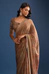 Tarun Tahiliani_Multi Color Embroidery V-neck Printed Saree And Blouse Set _at_Aza_Fashions