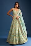 Buy_Shyam Narayan Prasad_Green Silk, Chiffon Embroidery Round Neck Floral Print Sea Lehenga Set _at_Aza_Fashions