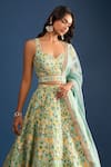 Shop_Shyam Narayan Prasad_Green Silk, Chiffon Embroidery Round Neck Floral Print Sea Lehenga Set _Online_at_Aza_Fashions
