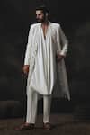 Buy_Nikhil Thampi_White Crepe Embroidery 3d Floral Sherwani Set _at_Aza_Fashions