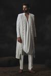 Shop_Nikhil Thampi_White Crepe Embroidery 3d Floral Sherwani Set _at_Aza_Fashions