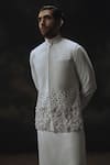 Nikhil Thampi_White Crepe Fabric Flowers, Embroidery Designer Nehru Jacket Set _at_Aza_Fashions