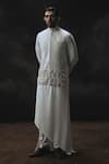 Buy_Nikhil Thampi_White Crepe Fabric Flowers, Embroidery Designer Nehru Jacket Set _at_Aza_Fashions