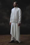 Shop_Nikhil Thampi_White Crepe Fabric Flowers, Embroidery Designer Nehru Jacket Set _at_Aza_Fashions