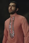 Shop_Nikhil Thampi_Pink Linen Beads Designer Kurta Set With Holographic _at_Aza_Fashions