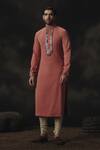 Buy_Nikhil Thampi_Pink Linen Beads Designer Kurta Set With Holographic _at_Aza_Fashions