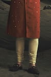 Nikhil Thampi_Rust Embroidery Metallic Bead Sherwani Set _Online_at_Aza_Fashions