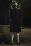 Buy_Nikhil Thampi_Brown Linen Embroidery Cocoa Gold Sherwani Set _at_Aza_Fashions