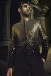 Buy_Nikhil Thampi_Brown Beads Cocoa Gold Embroidered Bandhgala Set _Online_at_Aza_Fashions