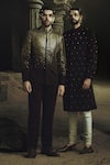 Shop_Nikhil Thampi_Brown Beads Cocoa Gold Embroidered Bandhgala Set _at_Aza_Fashions
