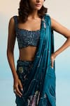 House Of Armuse_Teal Organza, Satin, Georgette Sequins Scoop Neck Blue Pre-draped Saree _Online_at_Aza_Fashions