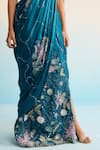 Buy_House Of Armuse_Teal Organza, Satin, Georgette Sequins Scoop Neck Blue Pre-draped Saree _Online_at_Aza_Fashions