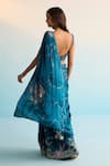 Shop_House Of Armuse_Teal Organza, Satin, Georgette Sequins Scoop Neck Blue Pre-draped Saree _at_Aza_Fashions