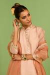 House Of Armuse_Peach Organza, Georgette Gota Patti, Embroidery, Sequins Mandarin Sharara Set _Online_at_Aza_Fashions