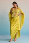Shop House Of Armuse Yellow Organza, Crepe Sequins, Cut Work Round Neck Hand-painted Cape And Skirt Set Online at Aza Fashions Shop_House Of Armuse_Yellow Organza, Crepe Sequins, Cut Work Round Neck Hand-painted Cape And Skirt Set _Online_at_Aza_Fashions