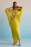 Buy House Of Armuse Yellow Organza, Crepe Sequins, Cut Work Round Neck Hand-painted Cape And Skirt Set at Aza Fashions Buy_House Of Armuse_Yellow Organza, Crepe Sequins, Cut Work Round Neck Hand-painted Cape And Skirt Set _at_Aza_Fashions