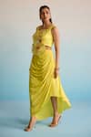 House Of Armuse Yellow Organza, Crepe Sequins, Cut Work Round Neck Hand-painted Cape And Skirt Set at Aza Fashions House Of Armuse_Yellow Organza, Crepe Sequins, Cut Work Round Neck Hand-painted Cape And Skirt Set _at_Aza_Fashions