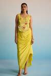 Buy House Of Armuse Yellow Organza, Crepe Sequins, Cut Work Round Neck Hand-painted Cape And Skirt Set Buy_House Of Armuse_Yellow Organza, Crepe Sequins, Cut Work Round Neck Hand-painted Cape And Skirt Set