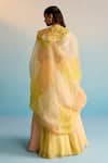 Shop_House Of Armuse_Yellow Organza, Crepe Sequins, Cut Work V-neck Hand-painted Cape And Skirt Set _at_Aza_Fashions