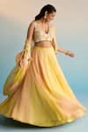 House Of Armuse_Yellow Organza, Crepe Sequins, Cut Work V-neck Hand-painted Cape And Skirt Set _at_Aza_Fashions