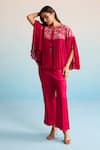 Shop_House Of Armuse_Pink Silk Sequins, Cut Work Round Neck Hot Laleh Chiffon Coord Set _Online_at_Aza_Fashions