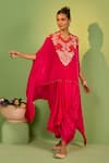 Buy_House Of Armuse_Pink Crepe Embroidery Round Neck Lumina Hot Kaftan Top And Skirt Set _Online_at_Aza_Fashions