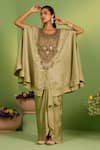 Buy_House Of Armuse_Green Silk, Tussar Sequins, Pearls Round Neck Henham Kaftan Set _at_Aza_Fashions