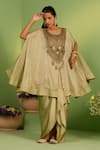 Buy_House Of Armuse_Green Silk, Tussar Sequins, Pearls Round Neck Henham Kaftan Set _Online_at_Aza_Fashions