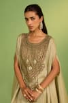 Shop_House Of Armuse_Green Silk, Tussar Sequins, Pearls Round Neck Henham Kaftan Set _Online_at_Aza_Fashions