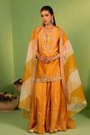 Buy_House Of Armuse_Orange Chanderi Silk, Organza Embroidery V-neck Saphira Sharara Set _at_Aza_Fashions