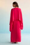 Shop_House Of Armuse_Pink Crepe Beads, Embroidery V-neck Iridessa Hot Kaftan Set _at_Aza_Fashions