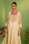 Shop_House Of Armuse_Off White Chanderi Zari, Gota Patti Round Neck Zardozi Bela Suit Set _Online_at_Aza_Fashions